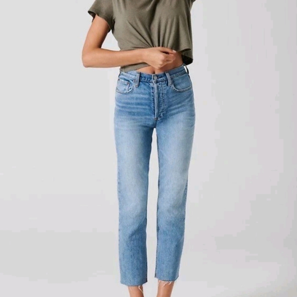 Agolde High-Rise Light Blue Straight Leg Jeans